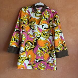 Lilly Pulitzer Butterfly Tunic Top Cotton Notch Neck Shirt Size 6